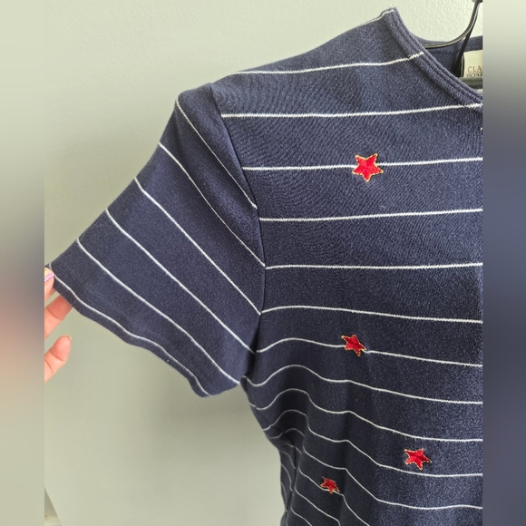 Classic Elements Navy and White Striped Patriotic July 4th Memorial Tee - Picture 4 of 6